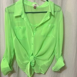 LEI Women's Bright Green Sheer Blouse